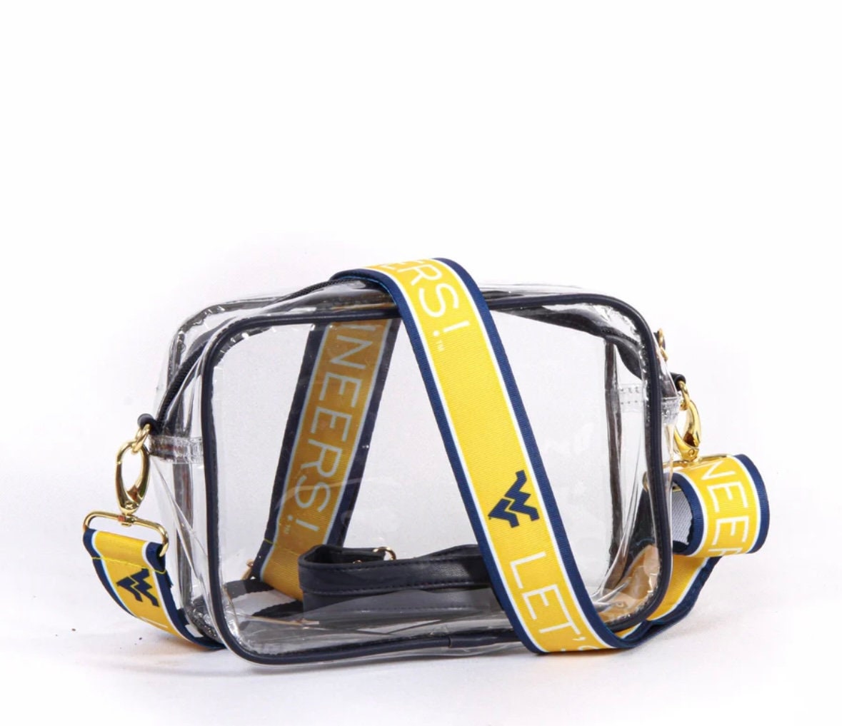 West Virginia Clear Purse with Strap / Let's Go Mountaineers - Licensed, Canvas, Tailgate, Game Day, Stadium Approved, Crossbody, WV