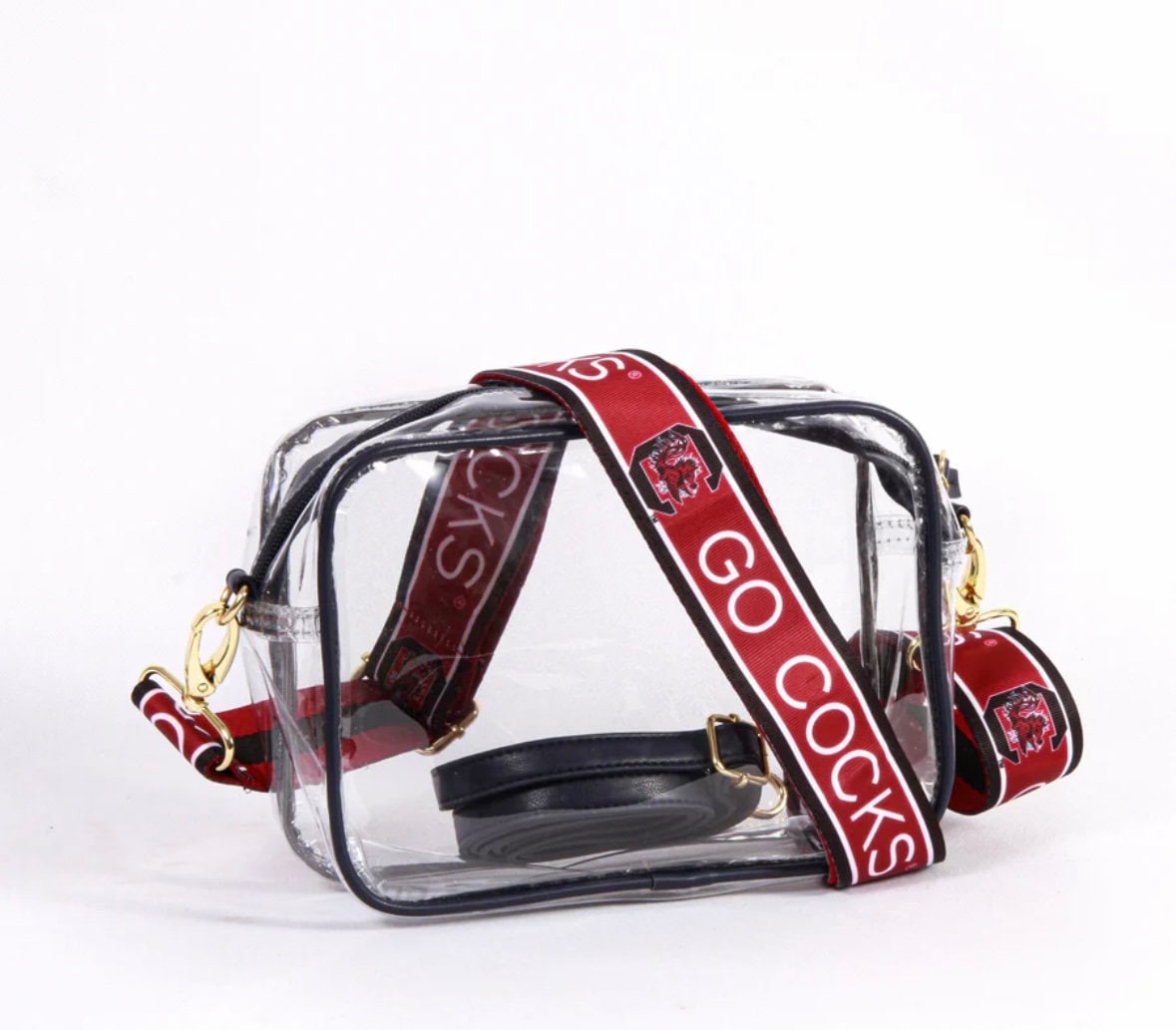 South Carolina Clear Purse with Strap GO GAMECOCKS - Licensed, Canvas, Tailgate, Game Day, Stadium, Crossbody, University, Graduation