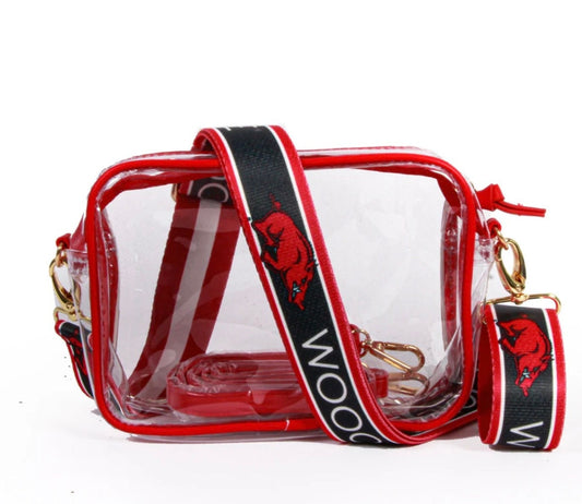 Arkansas WOO PIG SOOIE Clear Purse with Strap, Licensed, Canvas, Game Day, Stadium Approved, Crossbody, Back to School, Graduation Gift