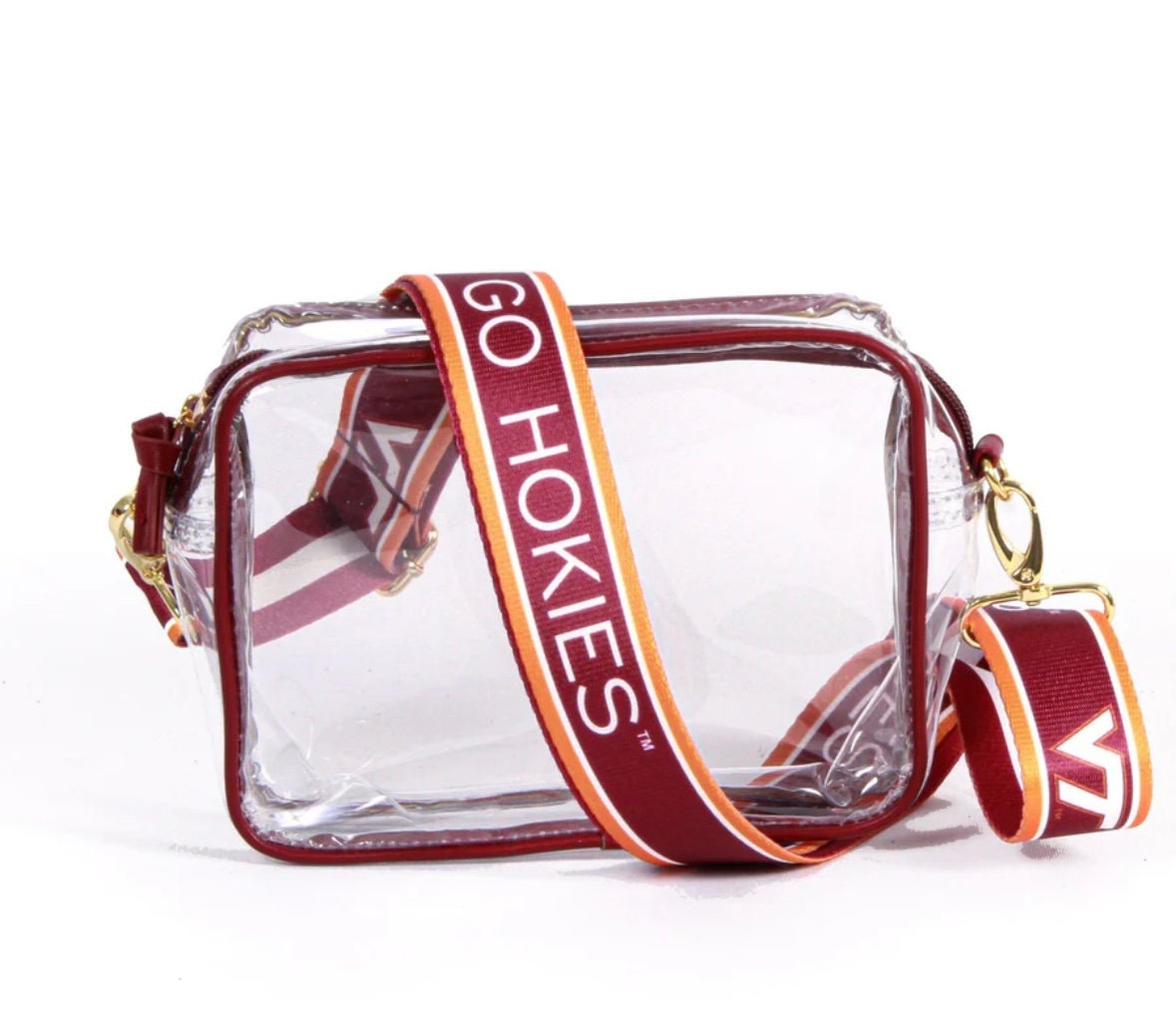 Virginia Tech Clear Purse with Strap / GO HOKIES - Licensed, Canvas, Game Day, Stadium Approved, Crossbody, Graduation Gift, Back to School