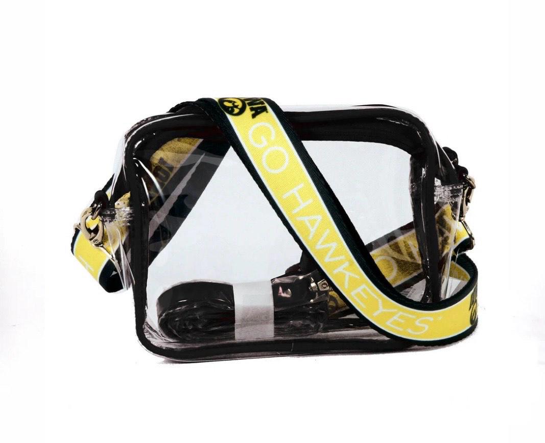 Iowa Go Hawkeyes Clear Purse with Strap, Licensed, Canvas, Game Day, Stadium Approved, University, Crossbody, Graduation, Back to School