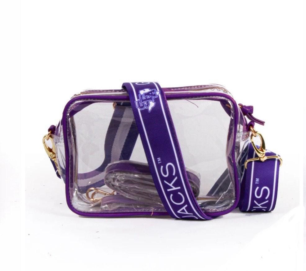 Stephen F Austin GO LUMBERJACKS - Clear Purse with Strap, Licensed, Adjustable, Game Day, Stadium Approved, Back to School, Graduation Gift