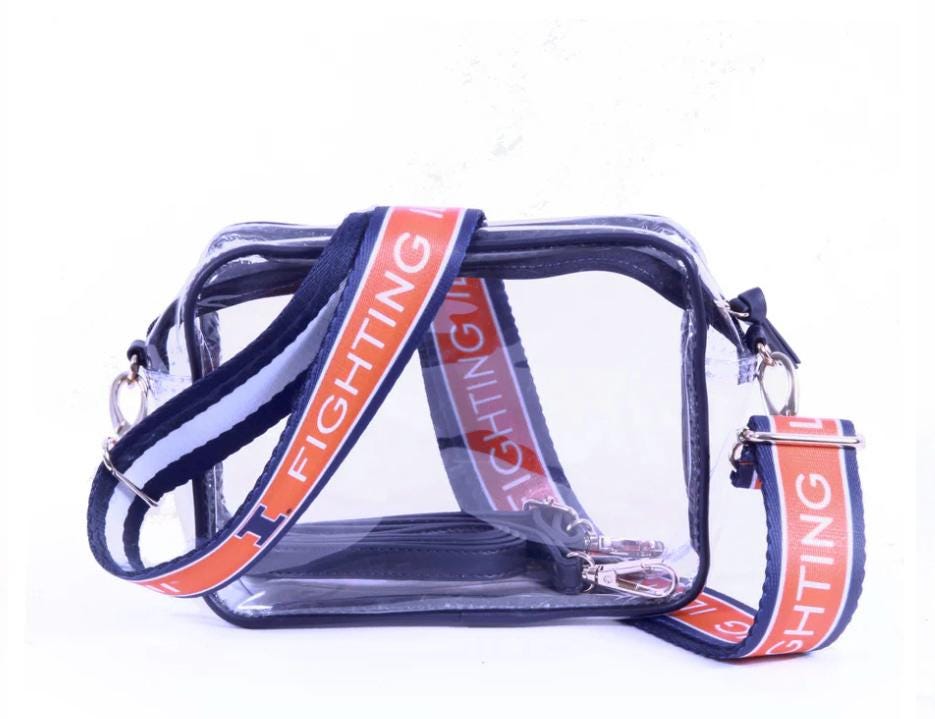Illinois Clear Purse with Strap / FIGHTING ILLINI - Licensed / Canvas / Game Day / Stadium / University / Crossbody / Christmas / Tailgating