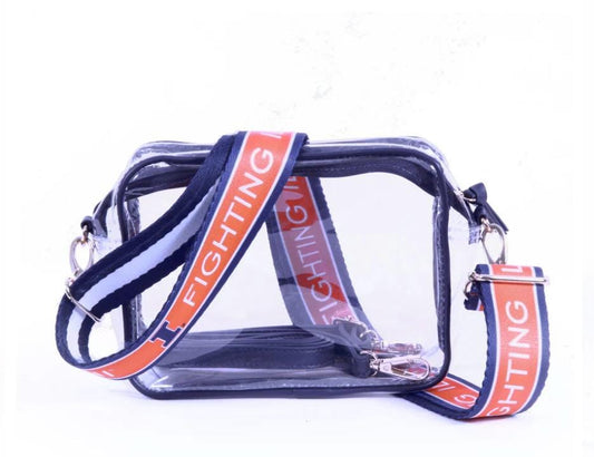 Illinois Clear Purse with Strap / FIGHTING ILLINI - Licensed / Canvas / Game Day / Stadium / University / Crossbody / Christmas / Tailgating