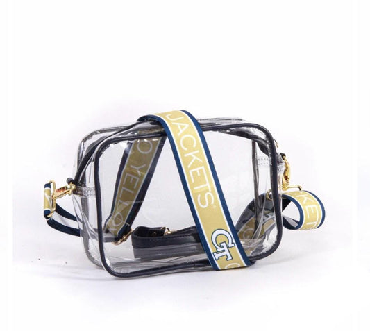 Georgia Tech Clear Purse with Strap - Licensed, Canvas, Game Day, Stadium Approved, University, Crossbody, Graduation, Gift, Back to School