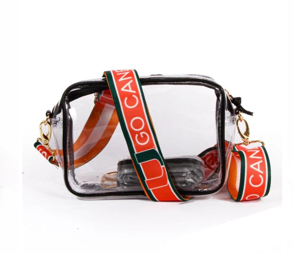 Miami Hurricanes Clear Purse with Strap GO CANES - Licensed, Canvas, Game Day, Stadium Approved, Graduation Gift, Back To School, Crossbody