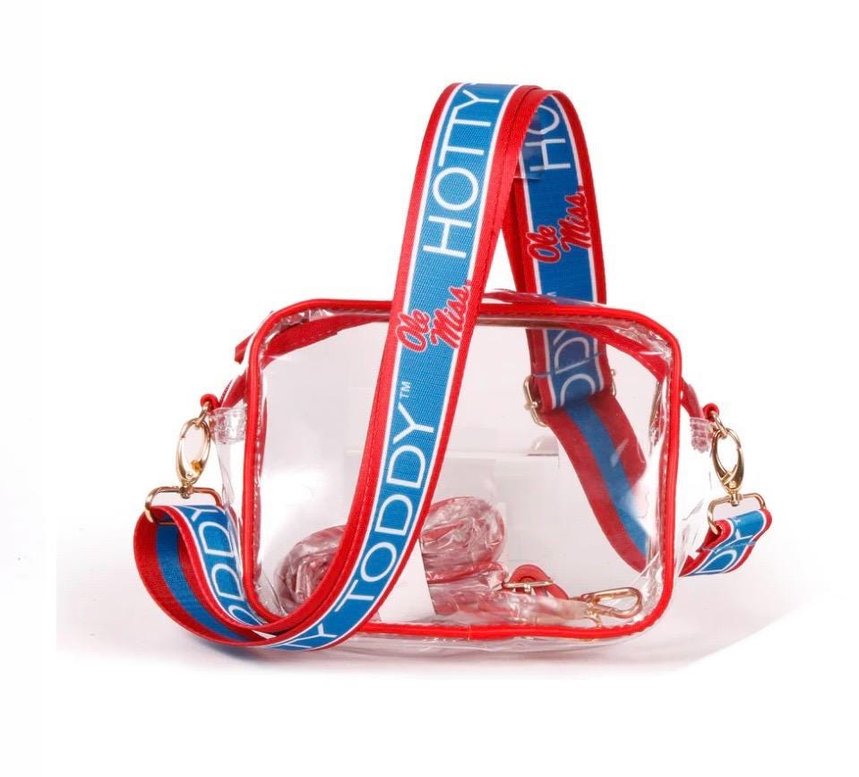 Ole Miss HOTTY TODDY Clear Purse with Strap, Licensed, Canvas, Game Day, Stadium Approved, Crossbody, Back to School, Graduation Gift