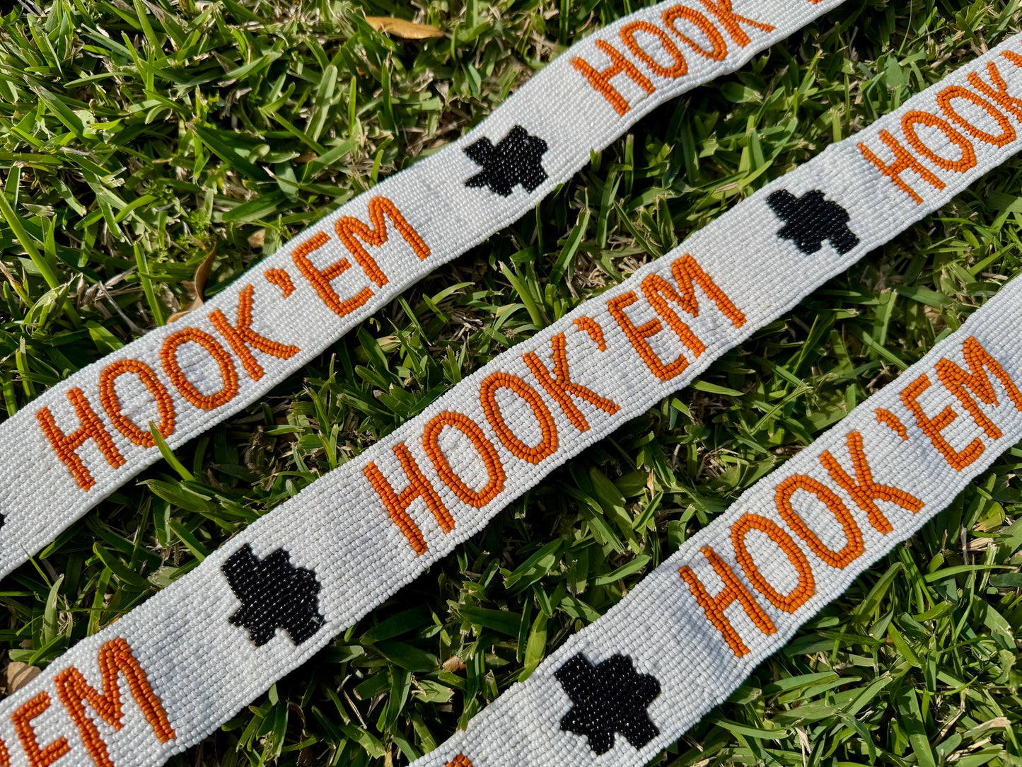 Texas Longhorn Hook'EM Beaded Purse Strap, Handcrafted, Graduation, Game Day Accessory, Back to School, Tailgating, Stadium Approved, Gift
