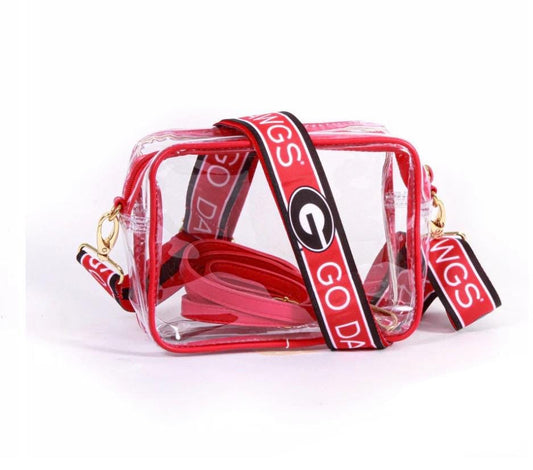 University of Georgia Clear Purse with Strap, GO DAWGS - Licensed, Canvas, Tailgate, Game Day, Stadium, Crossbody, Gift, Graduation