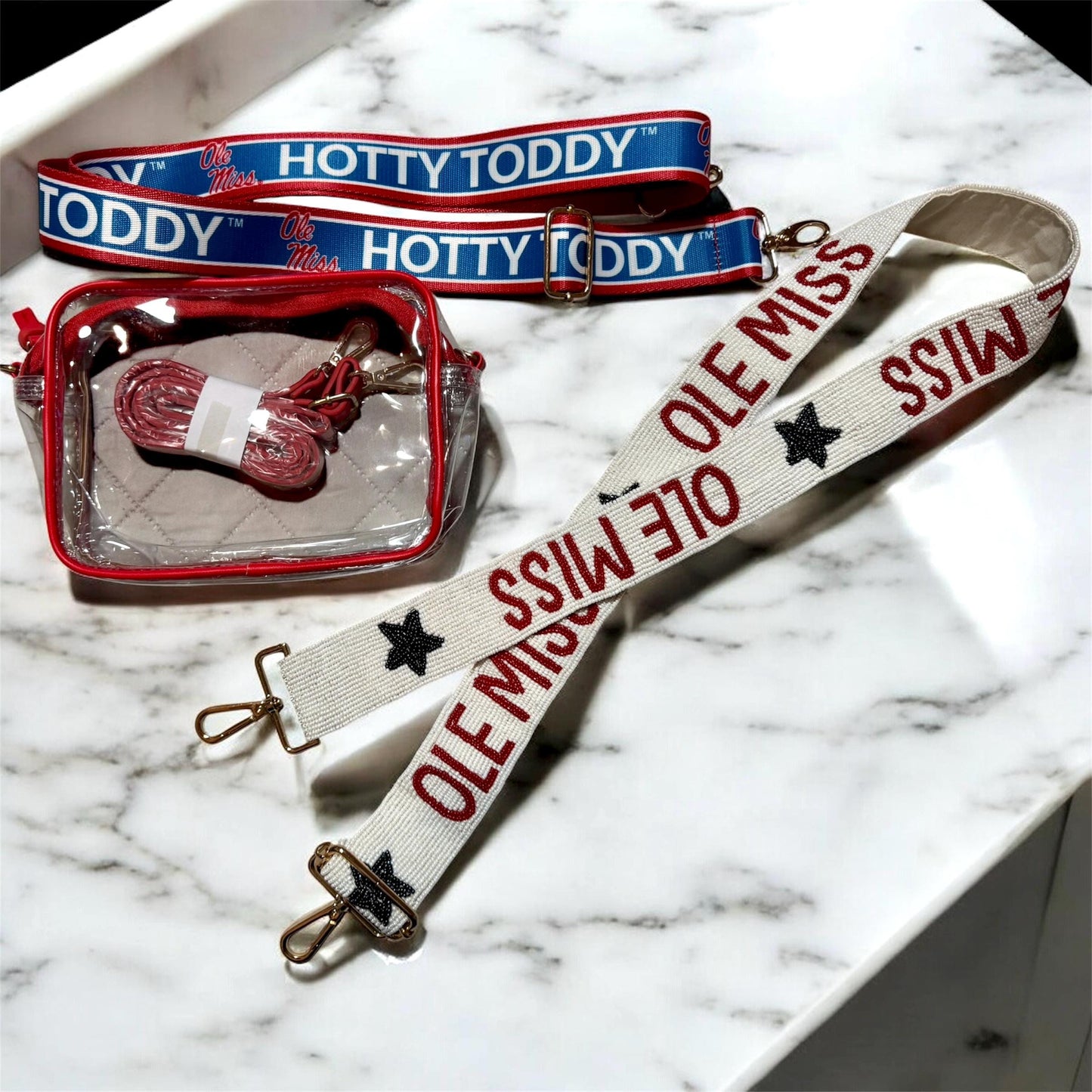 Ole Miss Rebels Gift Set | Licensed Canvas Strap, Beaded Purse Strap and Stadium-Approved Bag | Perfect for Rebels Fans, Students & Alumni
