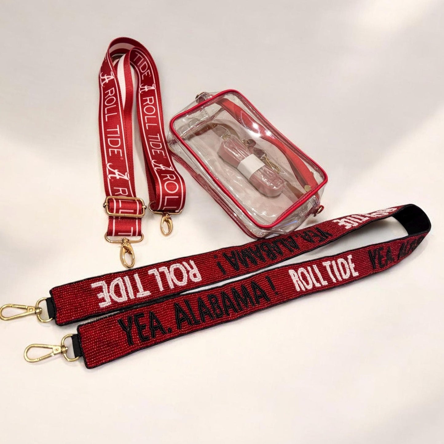 Alabama Roll Tide Gift Set | Licensed Canvas Strap, Beaded Purse Strap and Crimson Stadium-Approved Bag | Perfect for Bama Students & Alumni